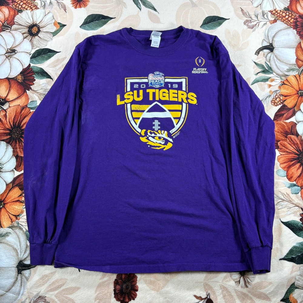 LSU Tigers NCAA College Football Team Logo Long Sleeve Shirt Purple Mens Medium